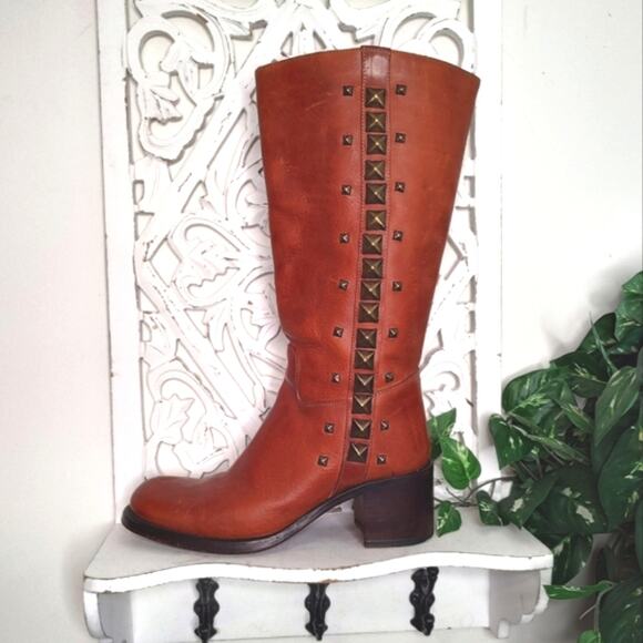 Free Lance Studded Brown/Tan Leather Boots Size 38 - Picture 2 of 15
